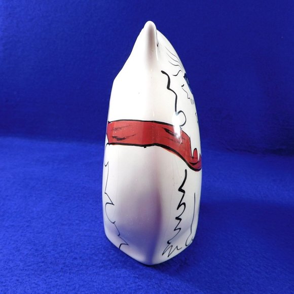 2001 Cats By Nina Lyman 7" Ceramic Vase Fluffy White Cat Blue Eyes Red Bow 6.75" - Picture 5 of 6